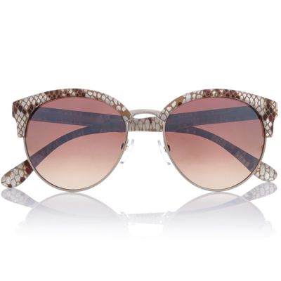 Beige snake print clubmaster-style sunglasses